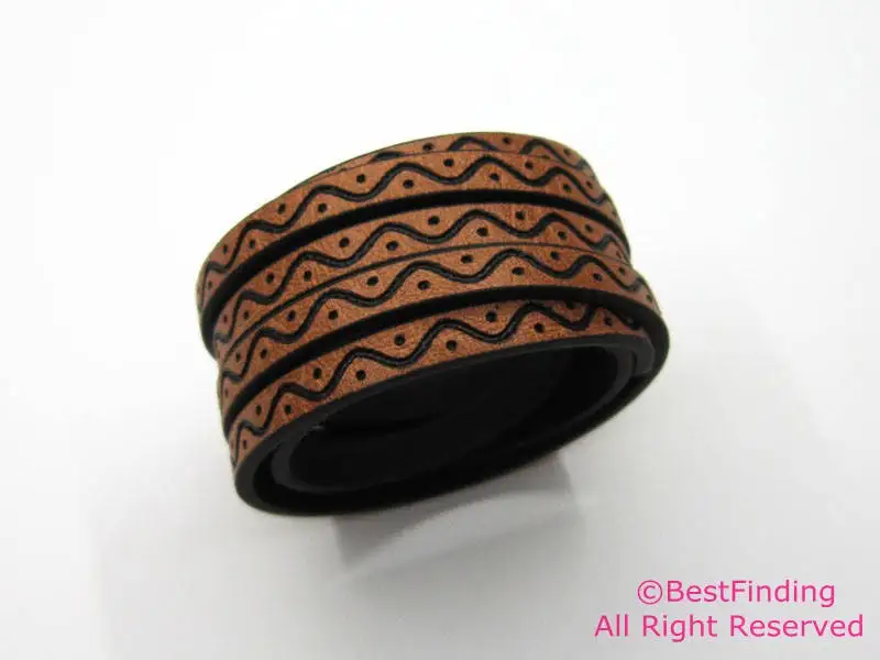 

5mm Leather strips Hot press spot wave Light brown Flat leather cord