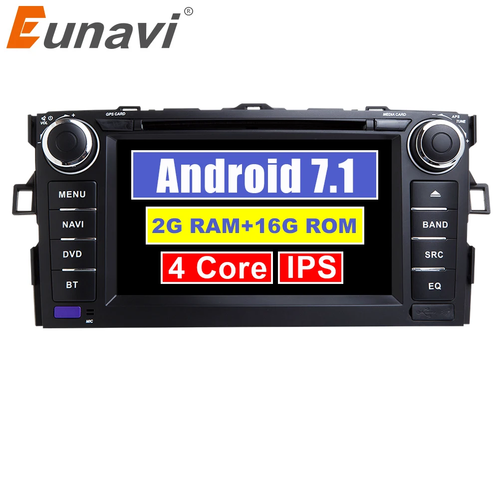 Eunavi 7 'ƈ din Android 1 четырехъядерный автомобильный dvd плеер для Toyota Auris хэтчбек 2Din gps