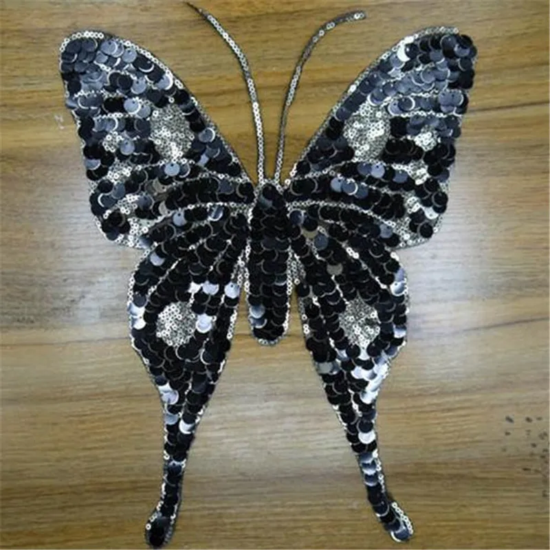

Clothing Women Shirt Top Diy Large Patch Butterfly Black Sequins deal with it T-shirt girls Patches for clothes Animal Stickers