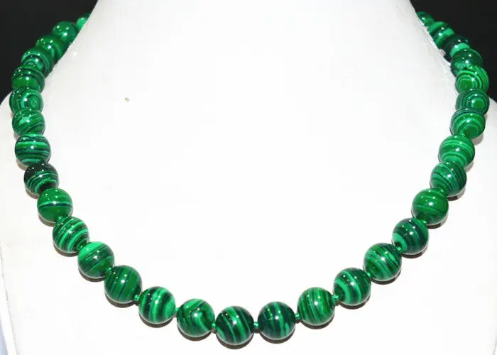 

Женский подарок с надписью Love real Новинка 8 мм зеленый георгиевый Малахитовый драгоценный камень круглые бусы ожерелье 18 "настоящие натураль...