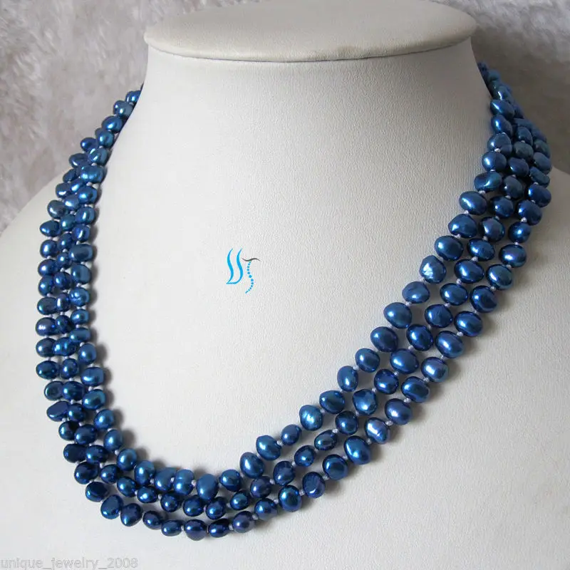 FREE SHIPPING&gt&gt&gt@@ &gt RHJ0058 58&quot 5-6mm Freshwater Pearl Necklace Blue Baroque Strand Jewelry | Украшения и аксессуары