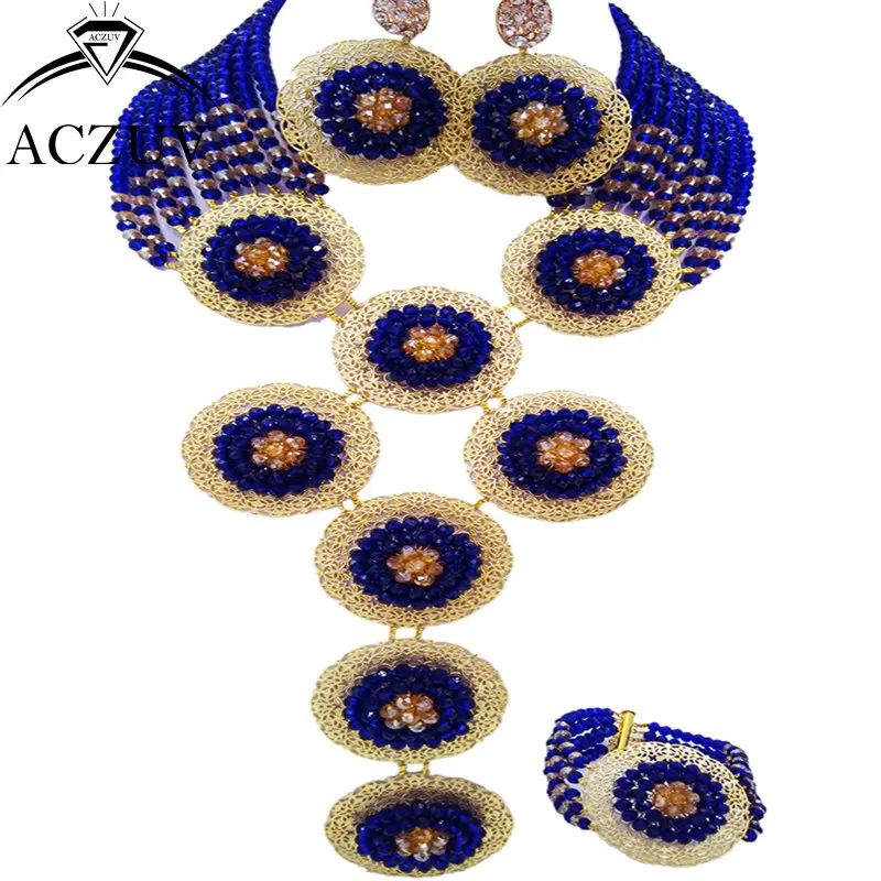 ACZUV Brand Royal Blue and Gold Nigerian Wedding African Beads Jewelry Set Crystal A10R013 | Украшения и аксессуары