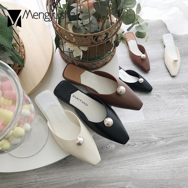 Шлепанцы женские с закрытым носком силиконовые Нескользящие большим жемчугом