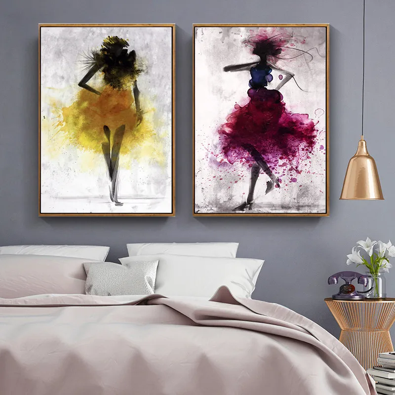 Nordic Canvas Painting Women Figure Abstract Living Room Decor Colorful Dress Lady Wall Art Picture Print Girl Bedroom | Дом и сад