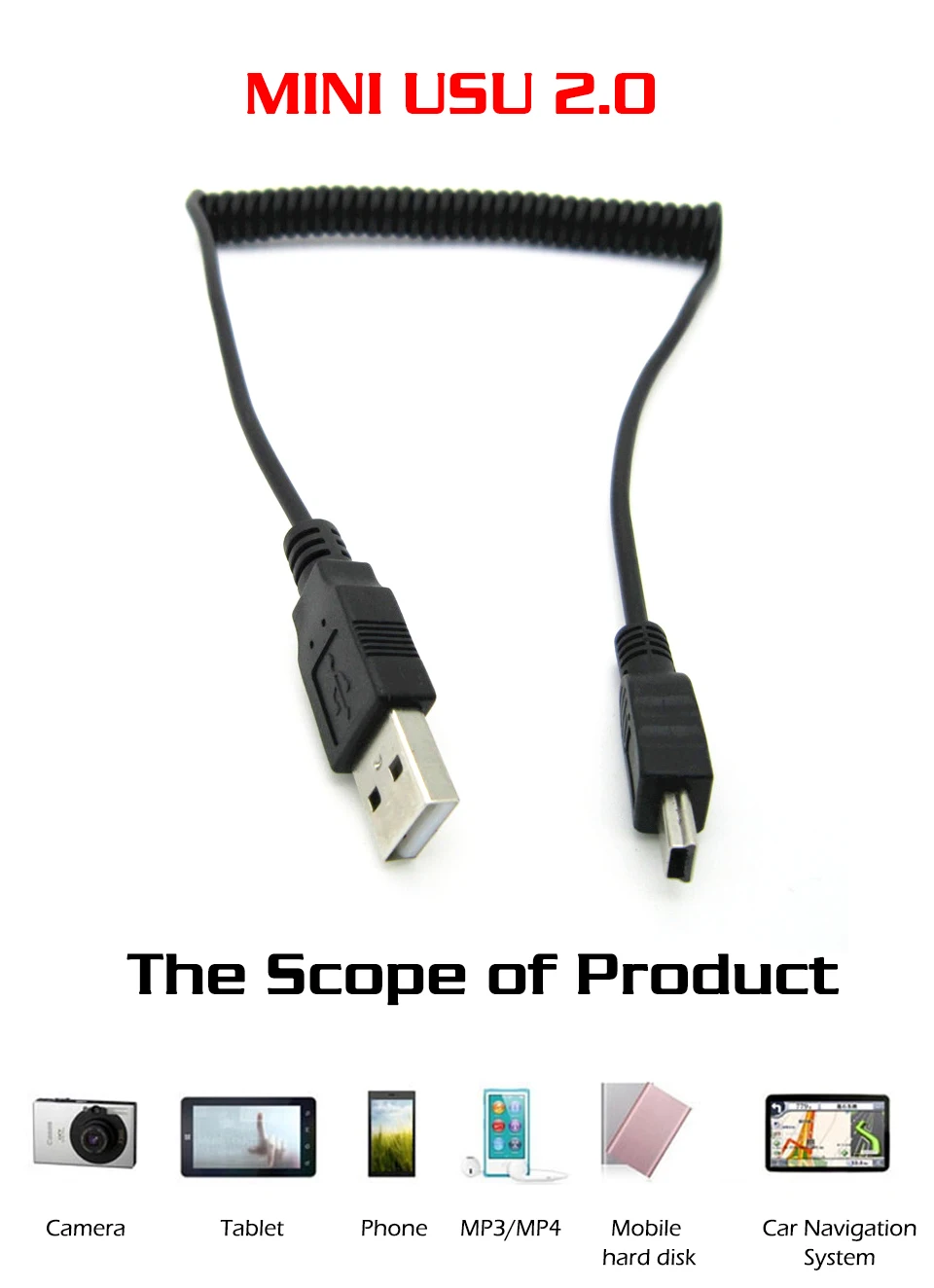 1,5 м Мини USB кабель передачи данных для быстрой зарядки для сотовых телефонов цифровая камера HDD MP3 MP4 плеер планшеты пружинный удлинитель