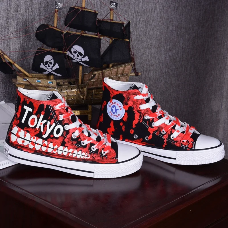 

Унисекс высокий-Q японский аниме Cos Токийский Гуль Сасаки хайсе Kaneki Ken светящиеся парусиновые туфли повседневные панк-рок обувь plimsolls