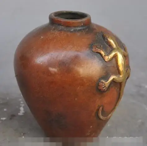 S2679 Китайский Фэншуй Бронзовый позолоченный геккон зверь счастливый статуя