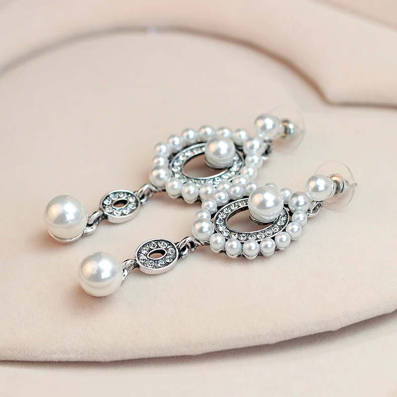TREAZY Elegant Simulated Pearl Bridal Drop Earrings for Women Vintage Crystal Hanging Brincos Dangle Wedding Jewelry | Украшения и