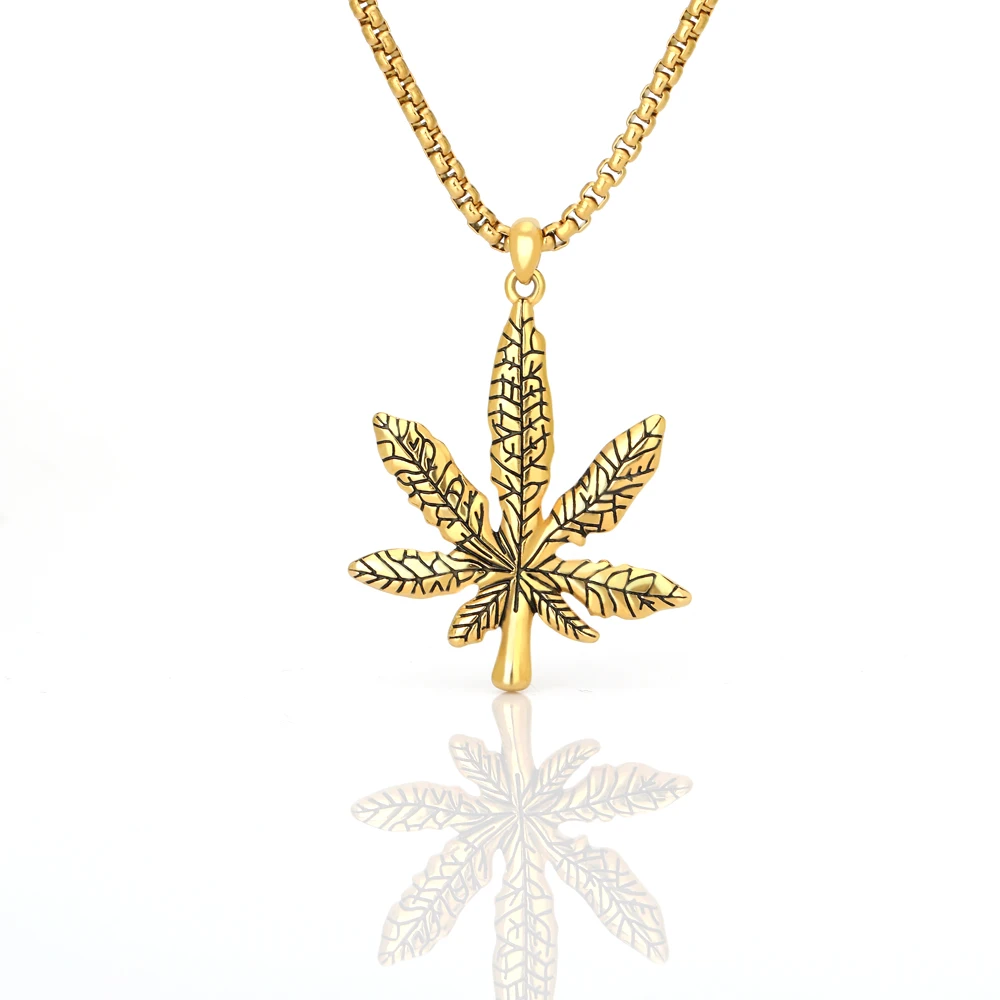 

Hip Hop Tree Leaf Necklace Women Men Weed Leaf Pendants Chain Necklaces For Bridesmaid Jewelry Gift Or Unisex Plant Jewelry
