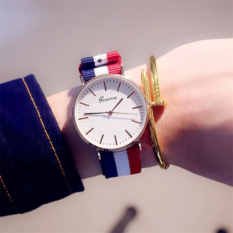 

TIke Toker ,Top Luxury Brand Fashion Stripe Nylon Band Women Watch Men Quartz Wristwatch Casual Lady Watch Montre Femme Reloj