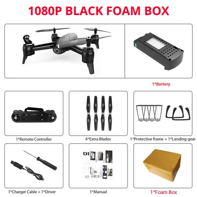1080P Black Foam box FPV Дрон двойная камера HD 4K 1080P 720P wifi Дрон 22 Mins вертолет Квадрокоптер самолет игрушки RTF для детей Подарки - Цвет: 1080P Black Foam box