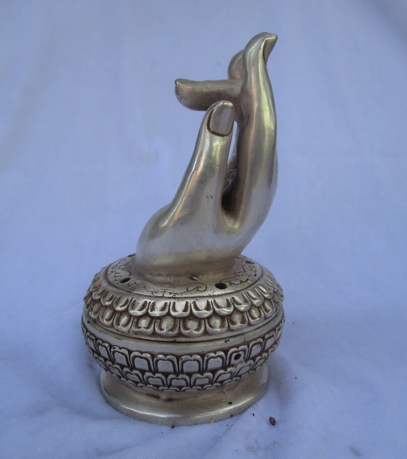 Редкая старинная тибетская Серебряная резная Будда ручной благовоний