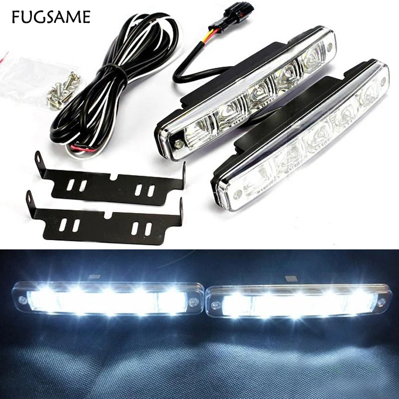

FUGSAME One pair 10W 12V Auto Led Light Drl Daytime Running Light 5 Led Drl Daylight Kit 8000K Ultra White Drl Lamp for Mazda