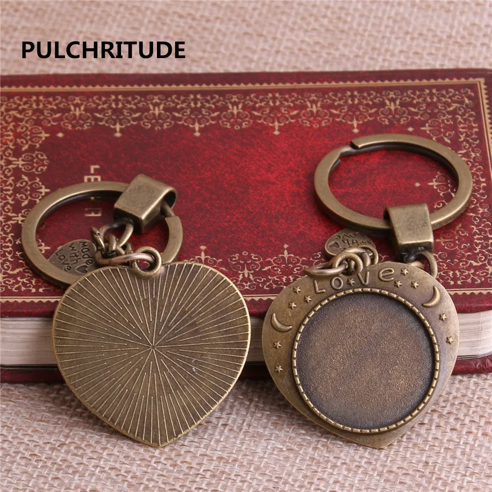 Pulchrode 3 шт. Античная Бронза Круглый 25 мм внутренний размер металлическая Камея основа ручной работы кабошон подвеска сердце Шарм брелок для ключей Y1082