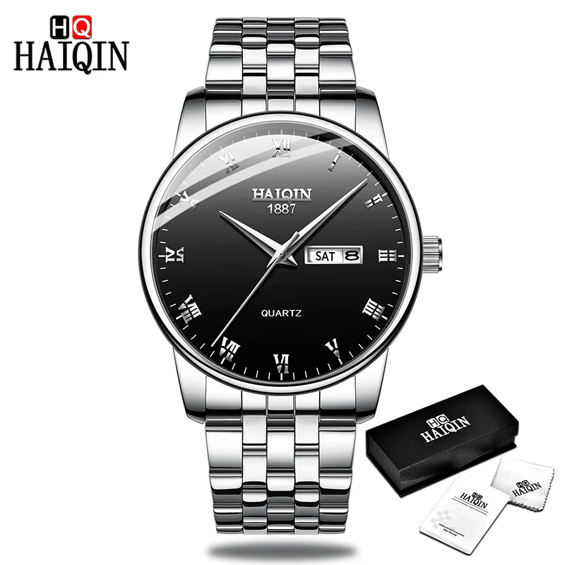 White-black HAIQIN мужские часы, Топ бренд, роскошные часы для мужчин, золотые кварцевые спортивные мужские часы, военные наручные часы для мужчин, relogio masculino - Цвет: White-black
