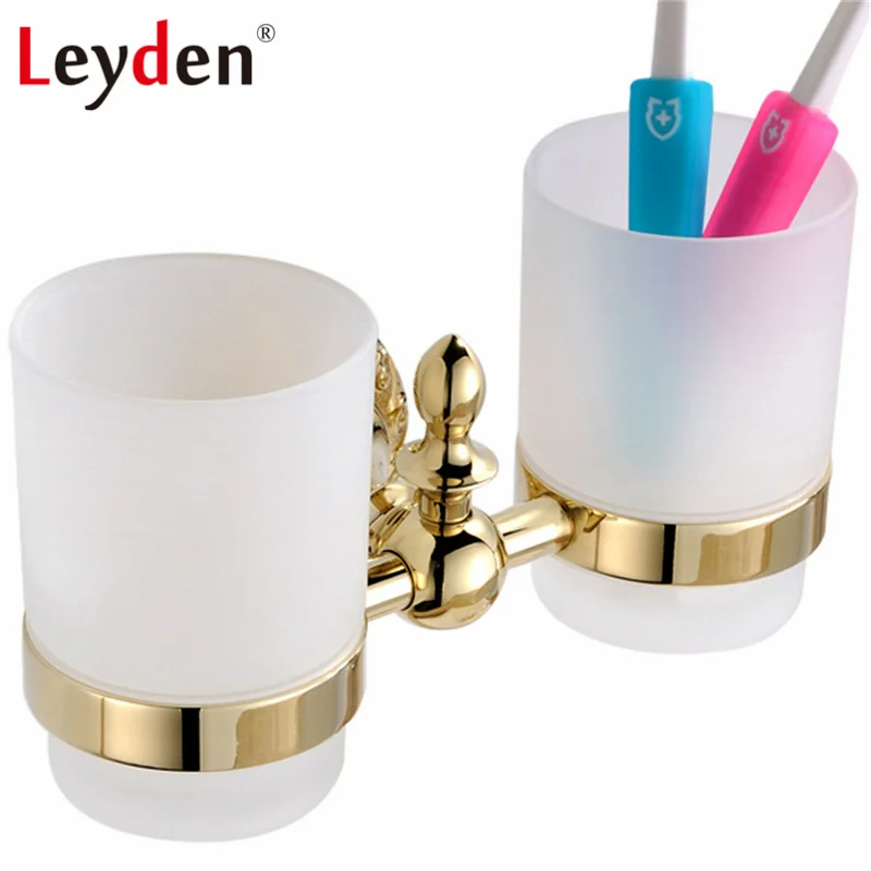 

Leyden Luxury Solid Brass Cup Tumbler Holders Toothbrush Tumbler Holder Wall Mounted Cup Hanger Rack Golden Bathroom Accessories