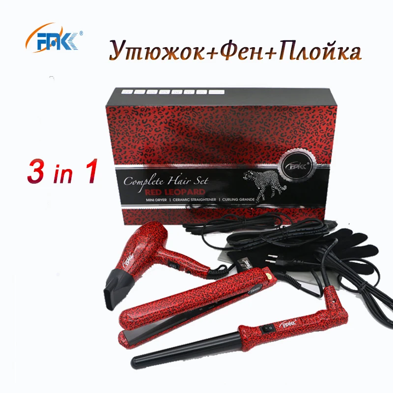 Набор инструментов для укладки волос Выпрямитель + Фен щипцы завивки красный