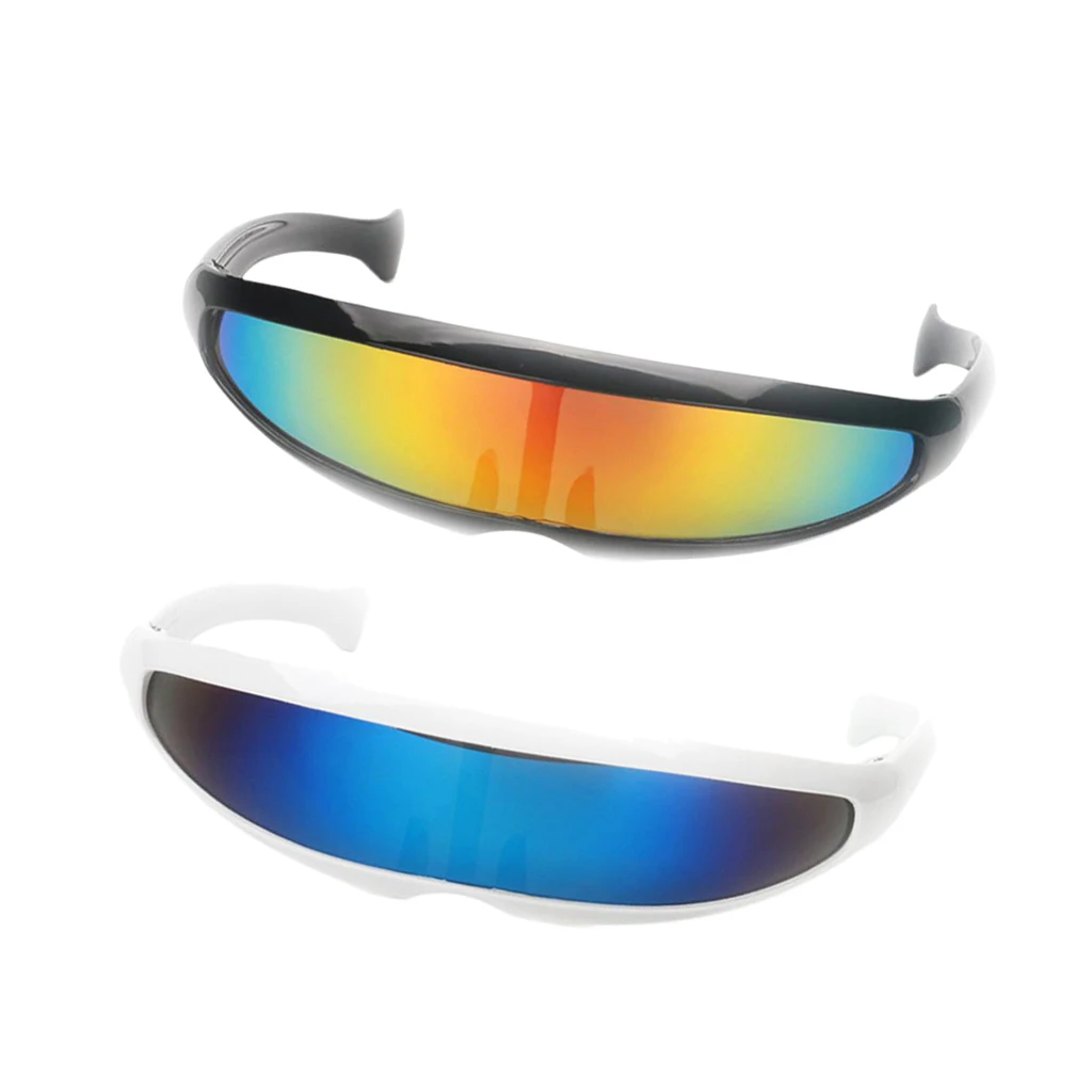 

2 Pieces Futuristic Cyclops Mirrored Sunglasses Monoblock Shield Glasses Costume for Office Party Halloween Night Outs