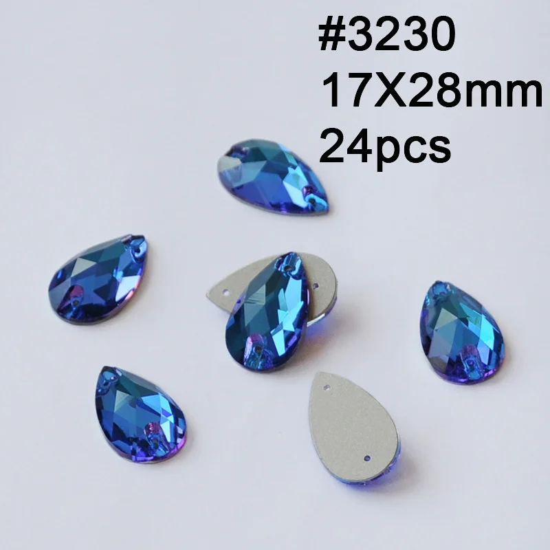 Drop 17X28mm 24pcs Смешанные формы Синий Циркон Круглые пришивные стразы Серебряная задняя часть с отверстиями плоская задняя сторона пришитые Стразы для украшения одежды - Цвет: Drop 17X28mm 24pcs