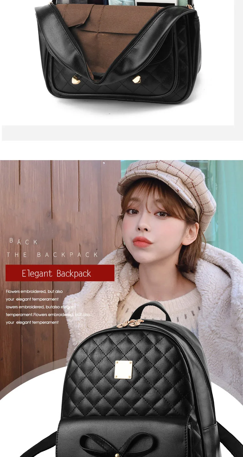 SWDF Women's Backpack Fashion Black PU Leather Backpack Women's Shoulder Bag Small Backpack Girls' Bags Mother and Daughter Bags