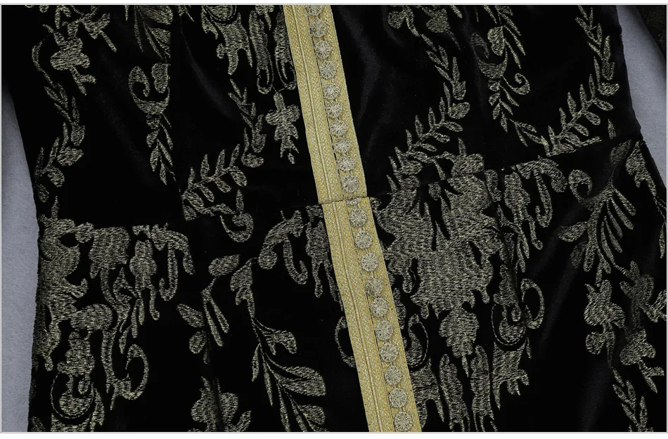 Благородное Золотое Платье с вышивкой Caftan Romeo, элегантное вельветовое платье, новое платье с круглым вырезом и Боковым Разрезом, с длинным рукавом, с вырезом, макси, облегающее платье