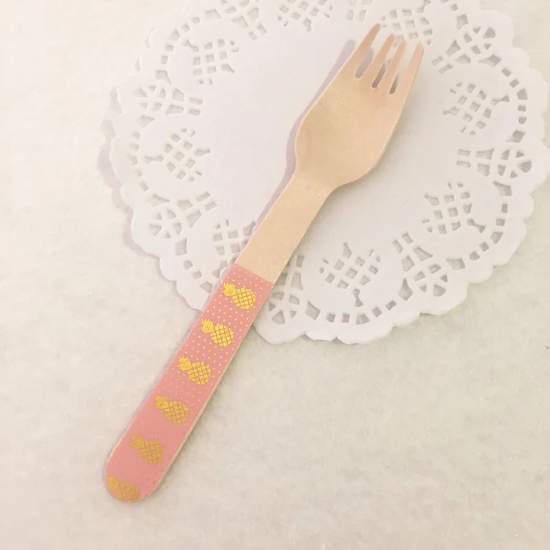 Pink Fork 36 шт. набор деревянных столовых приборов фольга розовая с золотым ананасом в горошек ложка нож ложка посуда для девочек День рождения Свадебные принадлежности - Цвет: Pink Fork