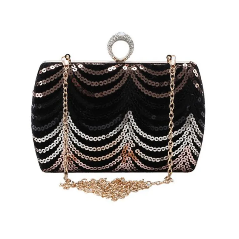 

2022 Women Sequins Evening Clutch Diamond Ring Clutch Wallets Bling Wedding Party Bags With Chain Drop Shipping MN1331