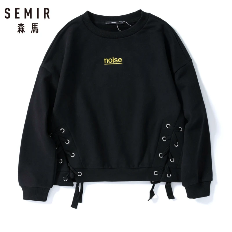 SEMIR Женская вышитая термотолстовка со шнуровкой Женский пуловер с заниженным