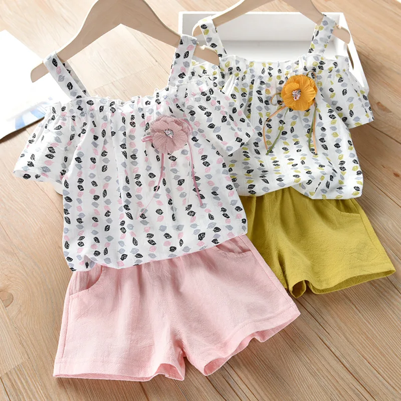 2 шт. хлопковая рубашка на одно плечо и шорты для девочек | Мать ребенок