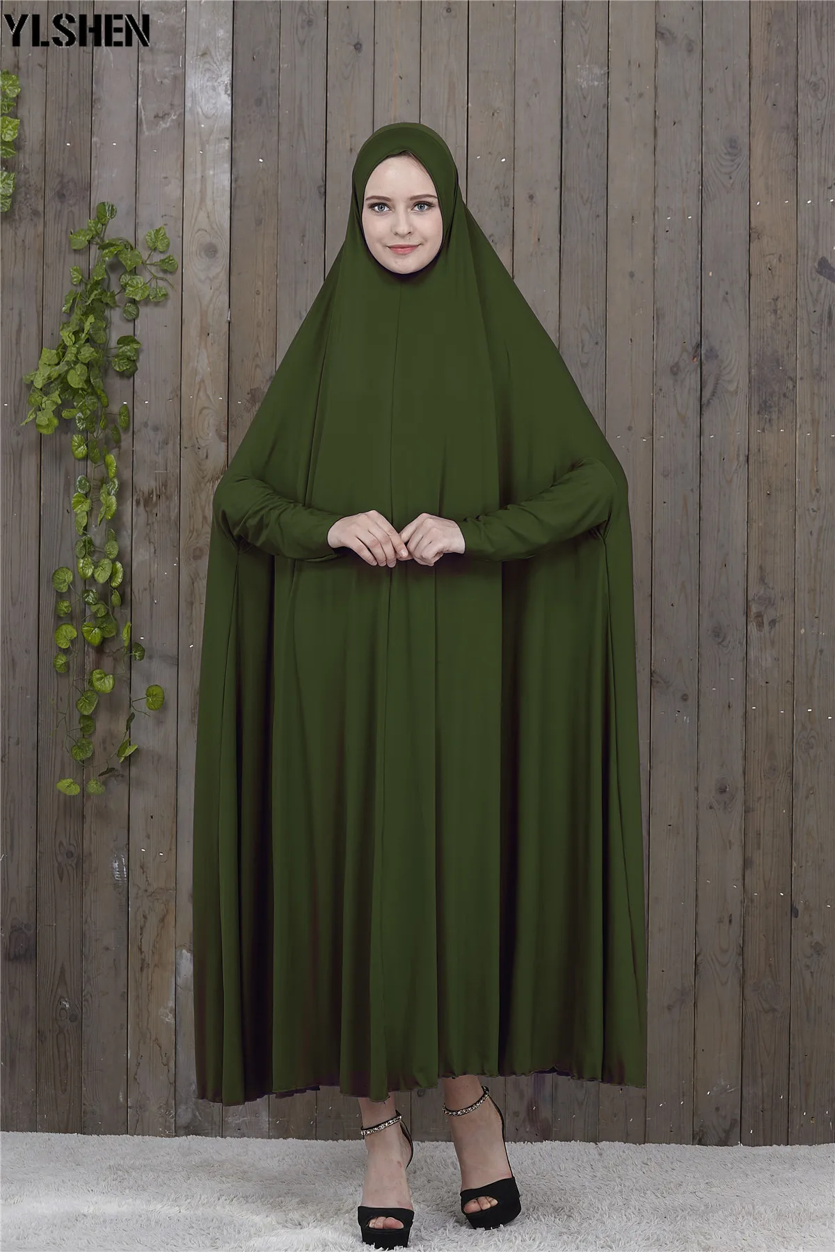 Green set Рамадан абайя Дубай мусульманское платье молитвенная одежда Черный Кафтан с хиджабом халаты арабские женщины ислам ic одежда Турция ислам Elbise - Цвет: Green set