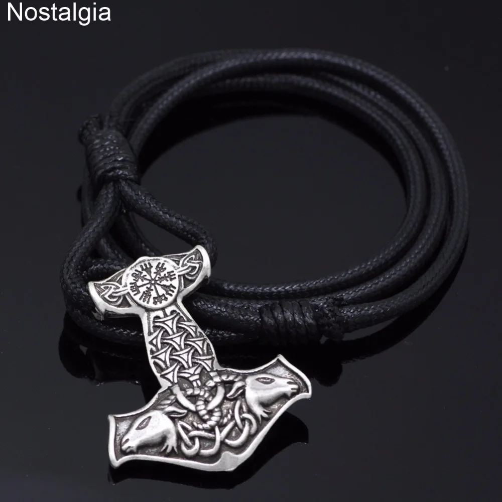 Ностальгия Vegvisir Thor Hammer Ram Коза языческий амулет Norse Odin Thors Mjolnir узел браслет