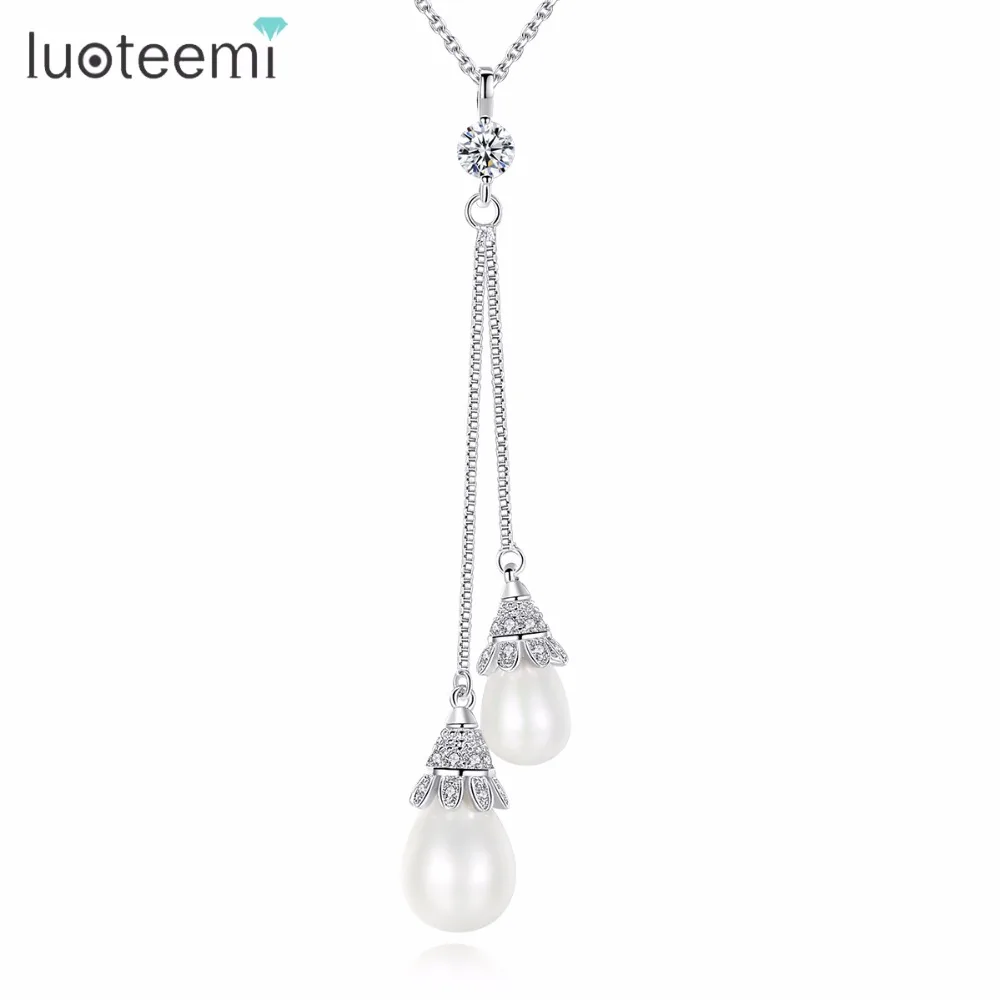 LUOTEEMI Новое модное ожерелье из белого золота с имитацией жемчуга для женщин