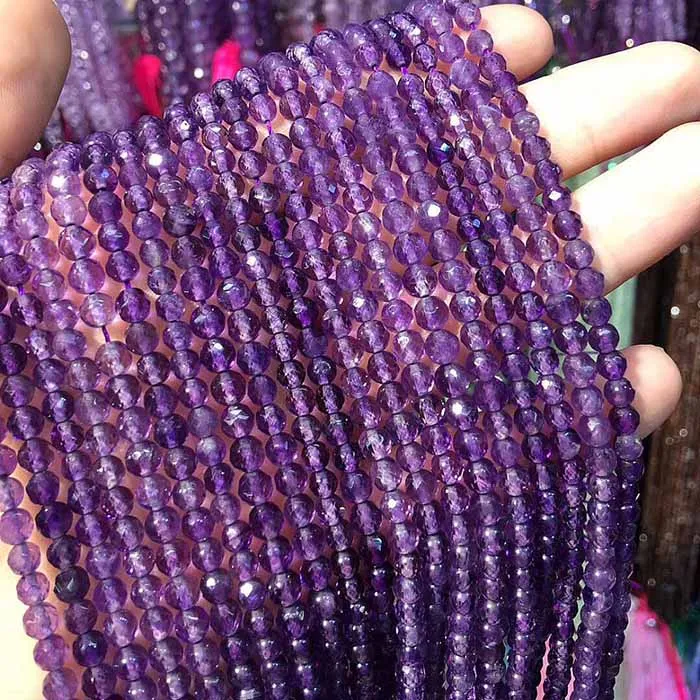 Amethyst Маленькие бусины из натурального камня Турмалин Солнечный камень гранат Амазонит 3 4 5 мм сечение свободные бусины для самостоятельного изготовления ювелирных изделий браслет - Цвет: Amethyst