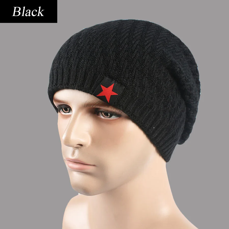 Модные мужские зимние вязаные шапки бини Red Star Mark повседневные однотонные теплые