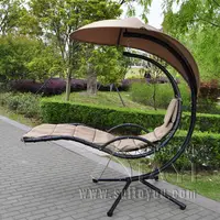 Garden Metal Swing chair Hanging swing bed with cushion Stand cover Air Porch Swing Hammock Chair with Canopy Khaki