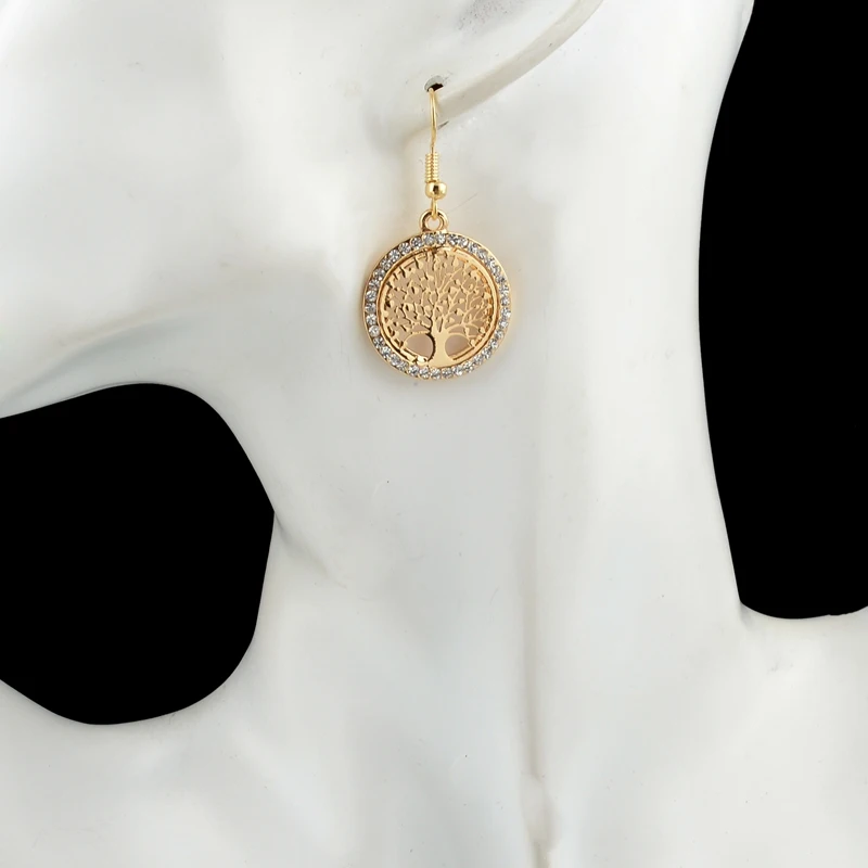 LongWay Gold Color Crystal Dangle Earring With Tree Of Life Pendant Vintage Women Jewelry Earrings Brinco Ser160008 | Украшения и