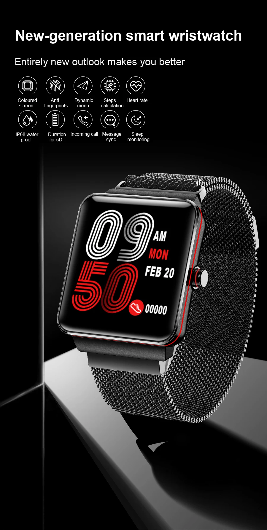 H10 Smart Band Watch Men Women Sports Watch IP68 Waterproof Nylon Stell Strap Step Heart Rate Blood Pressure Smartwatch