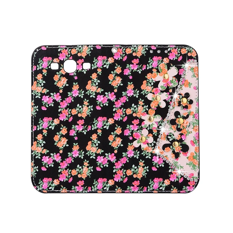 New Colofrul Brown flower Diamond Card Slot Wallet PU Leather Stand Flip Cover Case for Samsung Galaxy S3 I9300 |