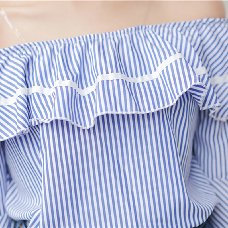 DOSOMA Женские Летние Топы Девушки Свободные Повседневная С Плеча Slash Шеи Полосатый