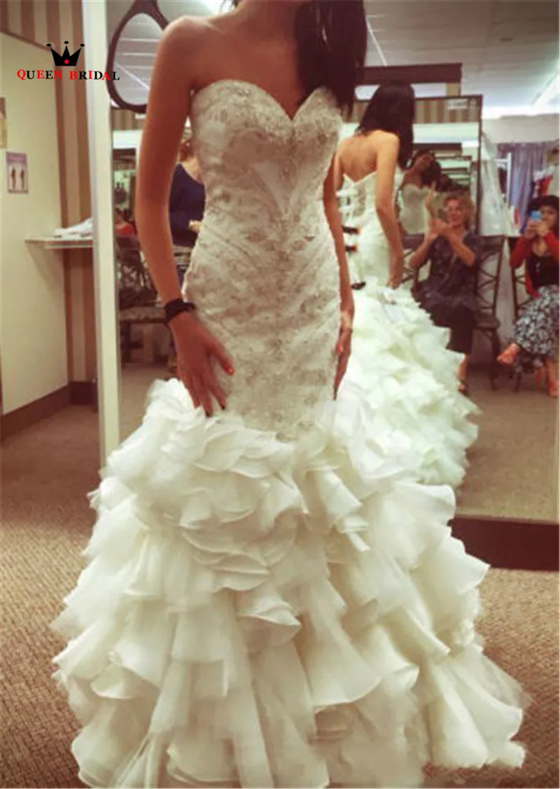 

Custom Made Mermaid Sweetheart Ruffle Train Crystal Beaded Sequins Luxury Wedding Dresses 2021 New Fashion Wedding Gown NY55
