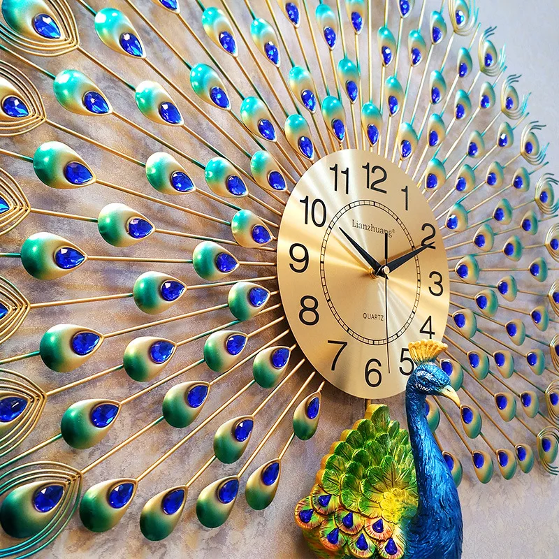 

Big Peacock Wall Clock Home Decor Wall Watch Living Room Bedroom Silent Clock Wall Modern Design Metal Digital Wall Clocks