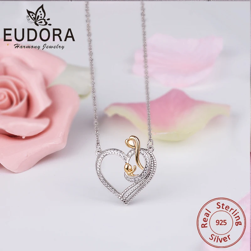 Подвеска в виде сердца из серебра 100% пробы с кристаллами|mother and|crystal heart pendantheart pendant
