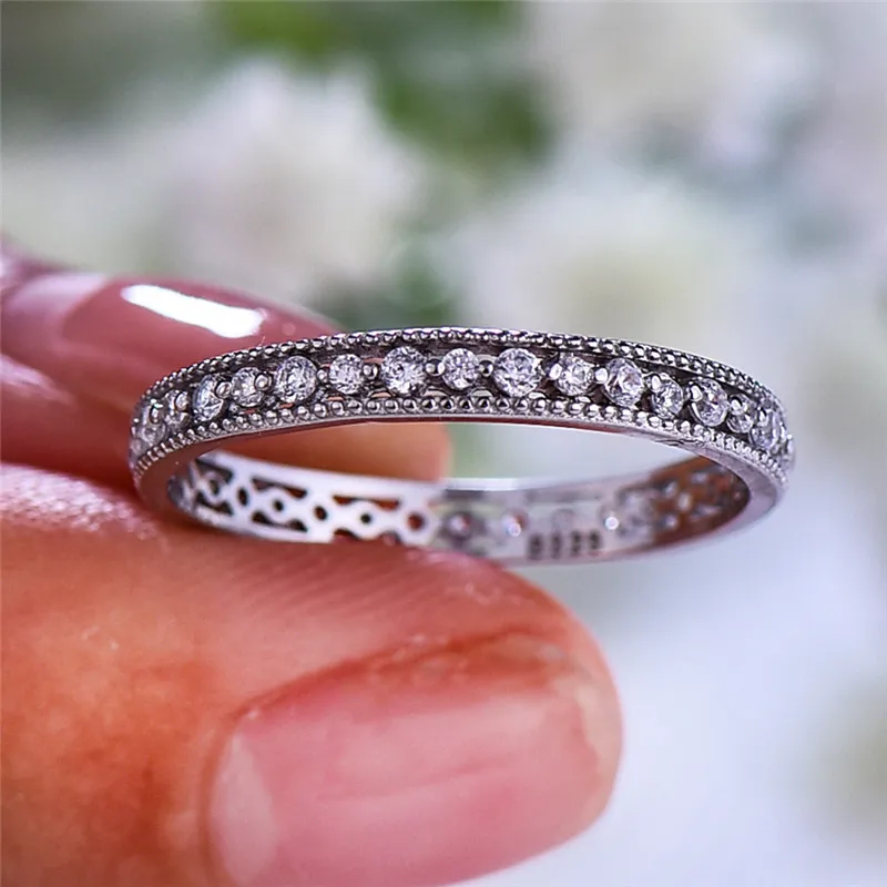 Cute Female Small Zircon Stone Ring Real 925 Sterling Silver Ring Promise Love Engagement Rings For Women - Цвет камня: Silver