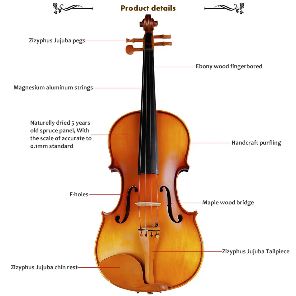 Ручной антикварные скрипки натуральный полосы клен Violino Скрипка 4/4 3/4 один Совета спинка эбони TONGLING бренд