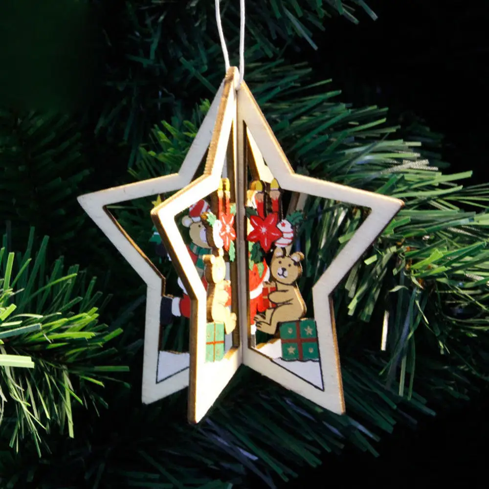 3D деревянное Рождественское украшение Xmas Tree подвесные украшения на стене дома