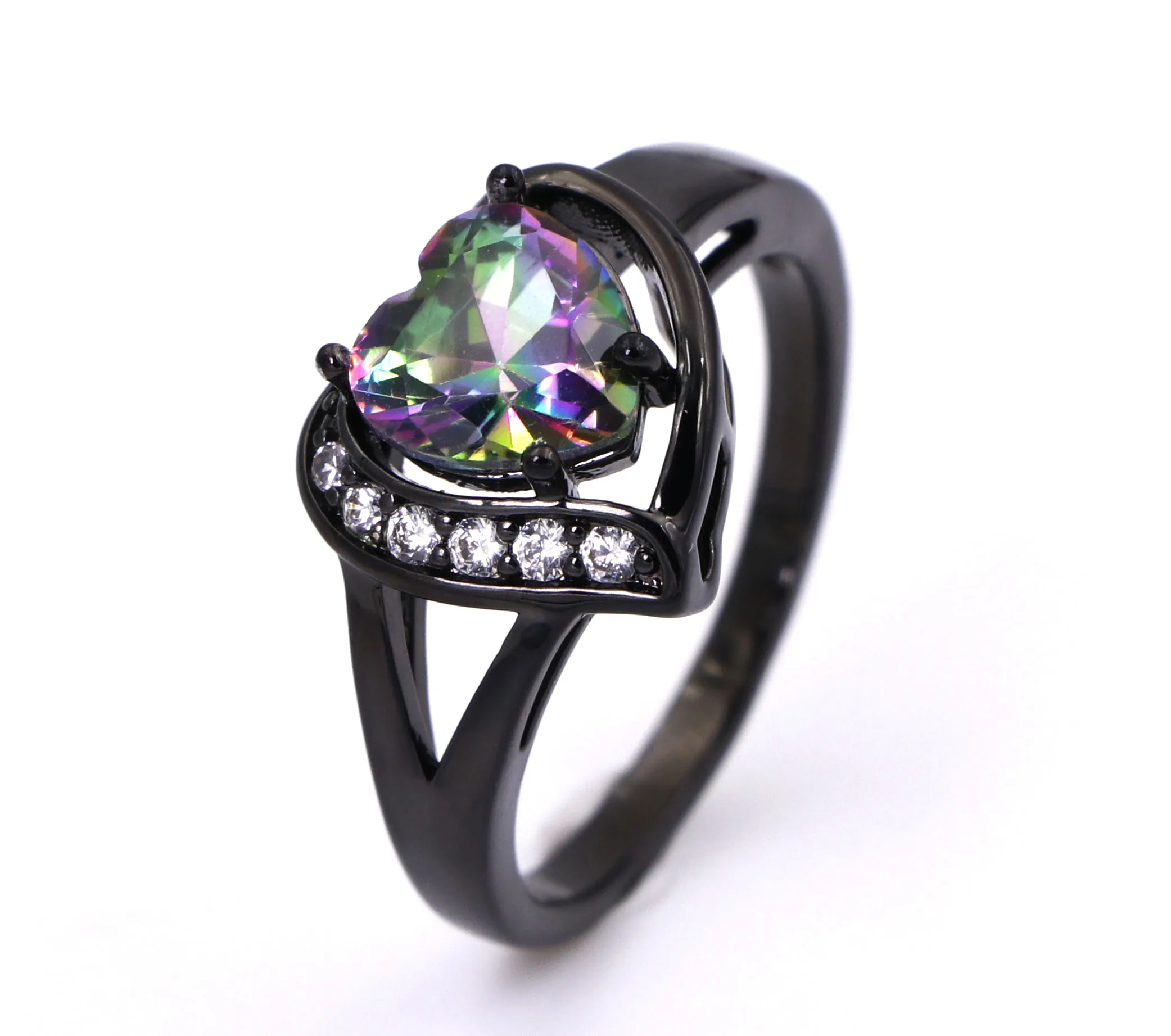

JZ0139 Hot Sale Black Gold Filled AAA Rainbow Crystal White Zircon Rings Fashion Jewelry For Women Wedding Rings