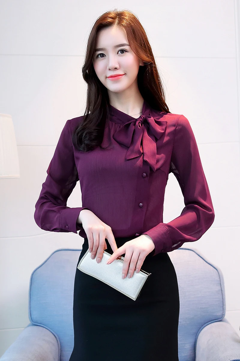 Новинка 2018 женская одежда с галстуком бабочкой Весенняя шифоновая блузка