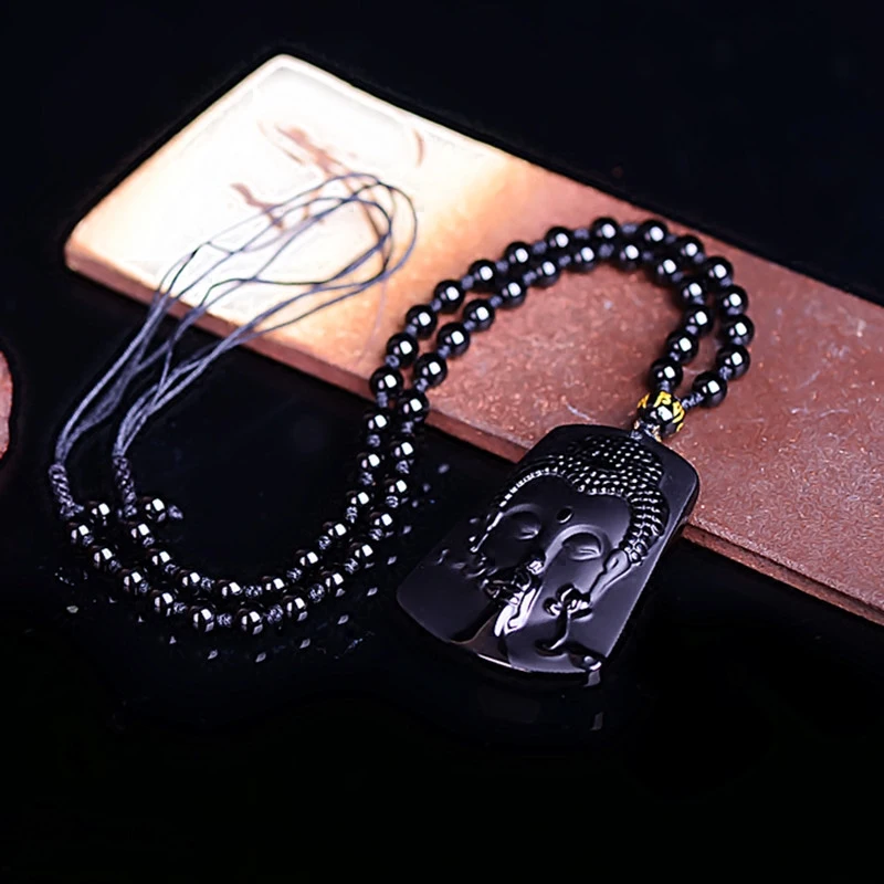Подвеска с головой Будды Xiangfo из натурального черного камня ожерелье амулет |