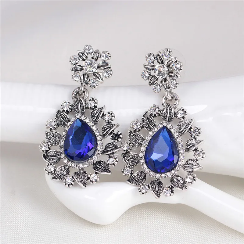 Женские винтажные серьги Ajojewel синие капли с кристаллами стразы
