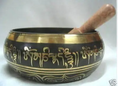 

5" Tibetan Singing Beautiful Tibetan Buddhism Cuprum Mantra Singing Bowl Buddha of bowls Antique Garden Decoration Silver Brass